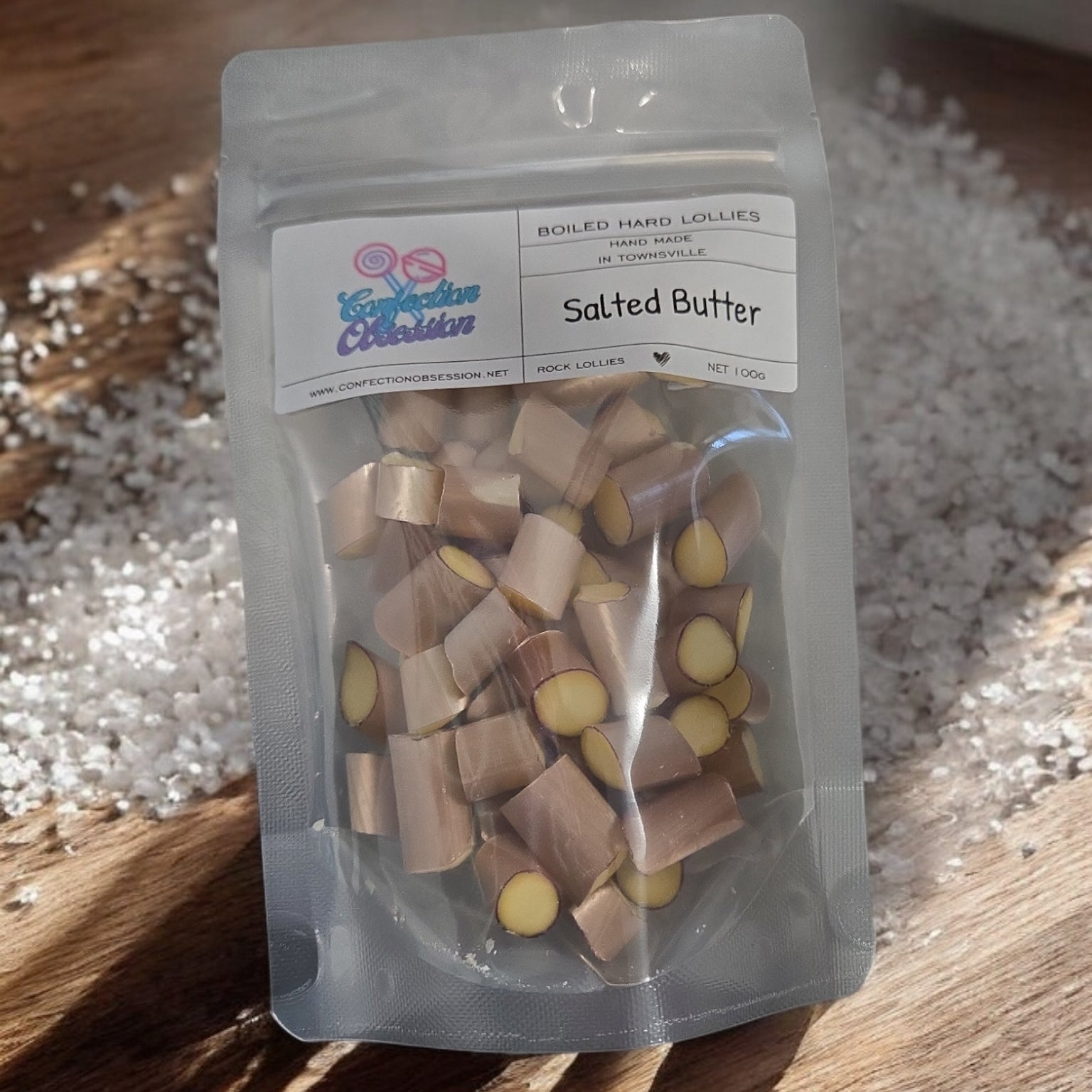 Butter, Salted Rock Lollies 90g (contains salt) | Confection Obsession